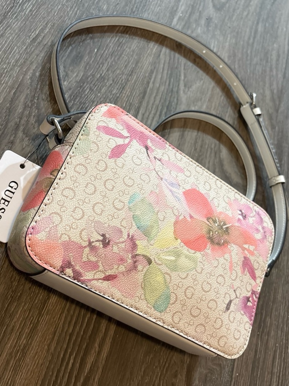 GUESS Floral Logo Crossbody in Pink and Pastel Multicolor